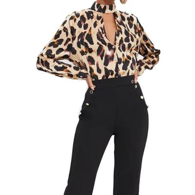 China New anti-pilling fashion silk fabric sheathed v-neck long hanging leopard print women's casual elegant shirt for sale