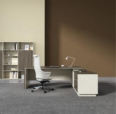 China Modern Long Lifespan LANRAN Office Computer Table Modern Executive Desk With Side Cabinet Chair Office Furniture for sale