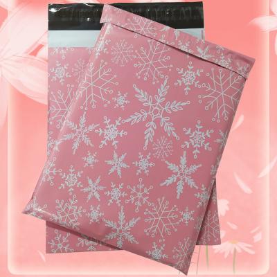 China Custom Printing Snowflake Plastic Packaging Mailing Custom Waterproof Self Adhesive Bag Factory Wholesale Pink Christmas Poly Ads for sale