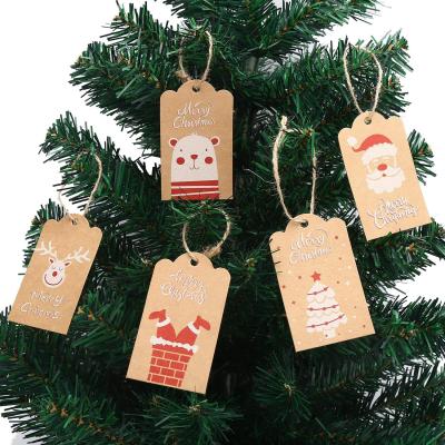 China High Quality Environmental Friendly Wrapping Paper Christmas Gift Tag Labels With String Santa Snowman Reindeer Elf Christmas Decoration Hanging Ornaments for sale