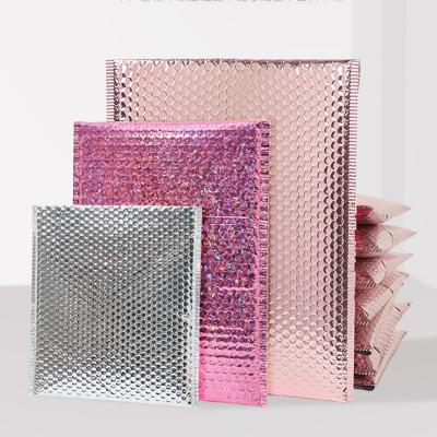 China Factory Wholesale Custom Mailing Holographic Logo Printing Glossy Aluminum Foil Rose Gold Jewelry Envelope Metallic Bag for sale