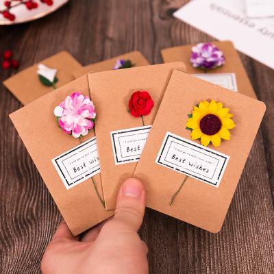 China Retro Europe Paper Wrapping Dried Flowers Greeting Card Creative DIY Sunflower Rose Blessing Festival Gift Business Card Small for sale