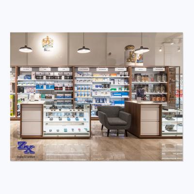 China Guangzhou-ZX Quality Pharmacy Cosmetic Store Display Rack Cosmetic Shelf And Cosmetic Store Fixtures for sale