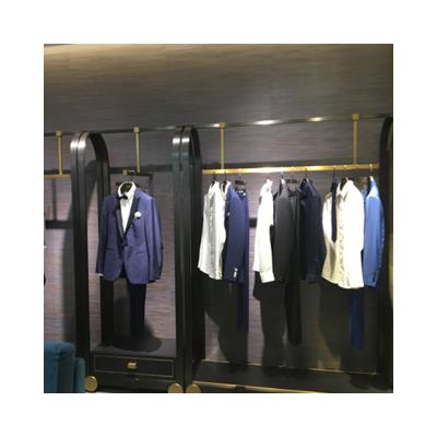 China Formal Men's Clothing Showroom Metal Display Rack Plated For Formal Dress Display Stand Rack For Suit Shop for sale