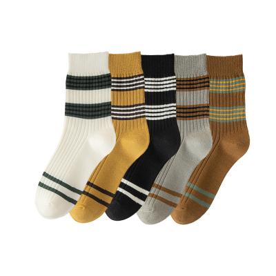 China Custom Made Men's Knitted Customized Knitted Striped Socks Antibacterial Wholesale Logo Dress Socks Vendors for sale