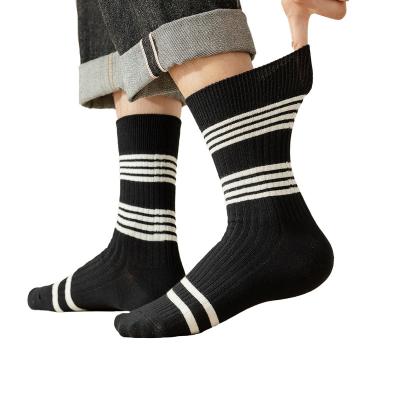 China Antibacterial Sweat Absorbent Breathable Striped Logo Cotton Customized Knitted Business Socks Crew Dress Socks For Men for sale