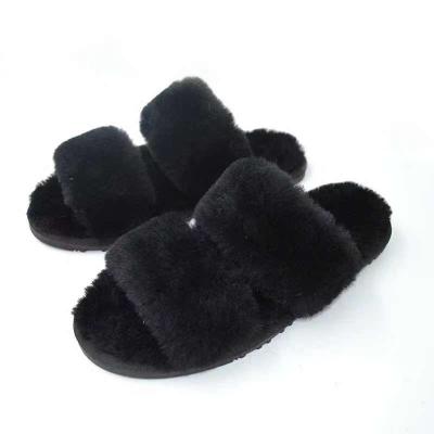 China Custom Fashion Autumn Spring Real Fuzzy Australia Warm Fluffy Furry Sheepskin Fur Breathable Slips Slippers For Women for sale