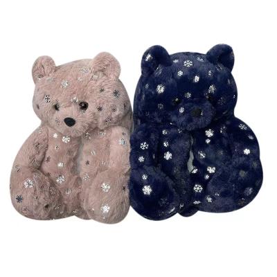 China CUSHIONING new arrivals fuzzy plush style cute teddy bear slippers 2021 new house bounny dog ​​slippers for women girls for sale