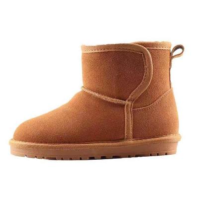 China Round Cow Suede Sheepskin Wool Fur Lining Youth Children Winter Leather Top Boots for sale