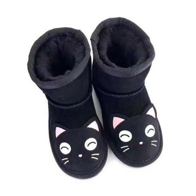 China Round high qiality sheepskin leather upper wool lined kids winter fur boot for sale