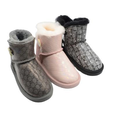 China Fashion round cowsuede sheepskin leather upper wool striped kids winter fur boot for sale