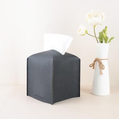 China Minimalist Car Cloth Case Box Lid Leather Napkin Home Briefcase Papers Dispenser Holder for sale