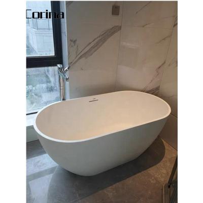 China Matt White Solid Surface Round Freestanding Bathtub For Two People Artificial Stone Island Bathtub Freestanding Bathtub for sale