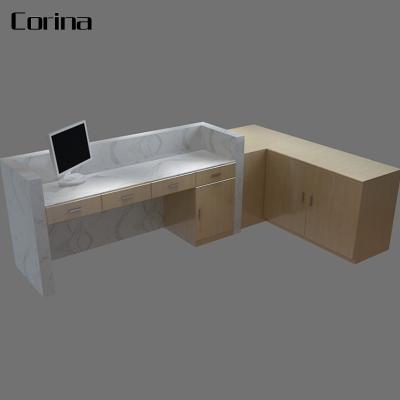 China SEAMLESS JOINT Surface Acrylic Solid Stone Round Hotel Reception Desk Customize Stone Reception for sale