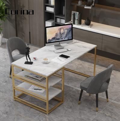 China Common Seamless Smart Modern White Gold Metal Frame Computer Office Home Office Luxury Executive Desk for sale