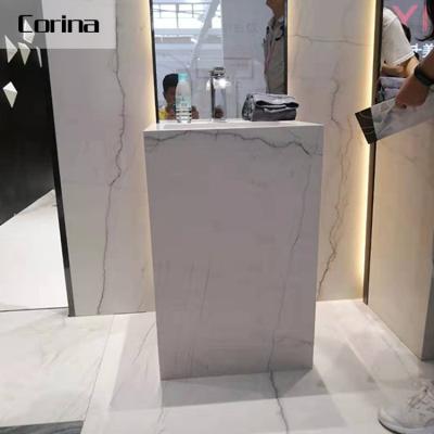 China Modern Corina Solid Surface Acrylic Bathroom Sinks Unique Freestanding Pedestal Wash Basin for sale