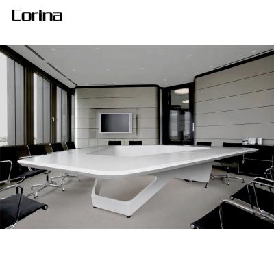 China Seamless Stitching OEM Customized Free Samples Modern White Rectangular Acrylic Artificial Stone Office Table for sale