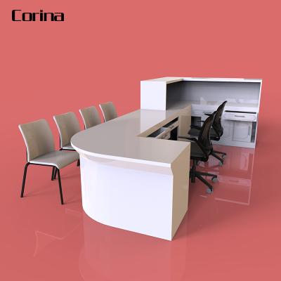 China Customize factory direct sale solid surface reception desk custom receptions counters white corians reception for sale