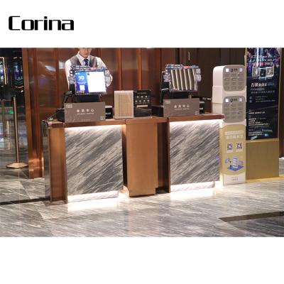 China (Height)Adjustable Miniso Display Stand Modern Design Solid Outdoor Store Fixture Shop Checkout Counter For Retail Store for sale