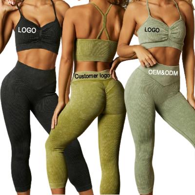 China Activewear High Waist Fitness Sets Crac! crack! 2-Piece Gym Breathable Seamless Sports Bra Set Yoga Women Fitness Leggings Butt Wraps for sale