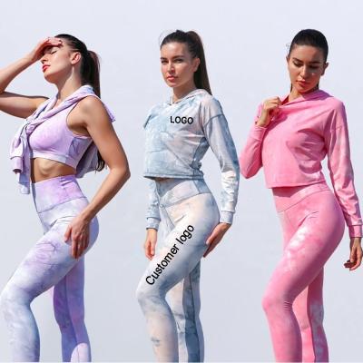 China Breathable Women Active Wear Tie Dye Hoodie Sport Suits Running Fitness Yoga Sets Seamless Long Sleeve Women Gym Clothing Yoga Set for sale