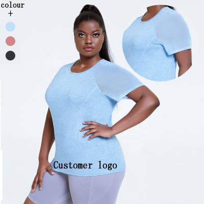 China Breathable Breathable Yoga Wear Plus Size Activewear Mesh Design Sport Gym T-Shirt For Women for sale