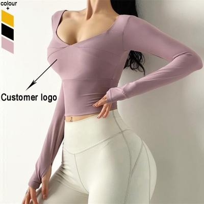 China FitnessWoman Antibacterial Top Yoga Sports Gym Long Sleeve Workout Shirt With Thumb Hole for sale