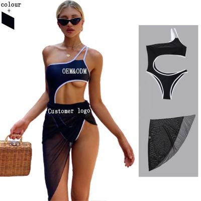 China Breathable Hot Summer Swimwear Custom Hollowing Out One Shoulder Strappy Swimsuit Swimwear With Cover for sale