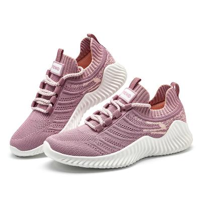 China Fashion Trend Couple Fly Knit Running Shoes Fashion Plus Size Sneakers Mesh Breathable Walking Casual Shoes for sale