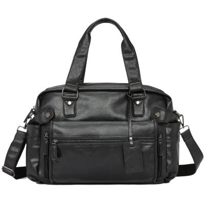 China Vintage Wholesale Black PU Men's Travel Bag Fashion Gym Soft Sports Tote Duffel Bag for sale