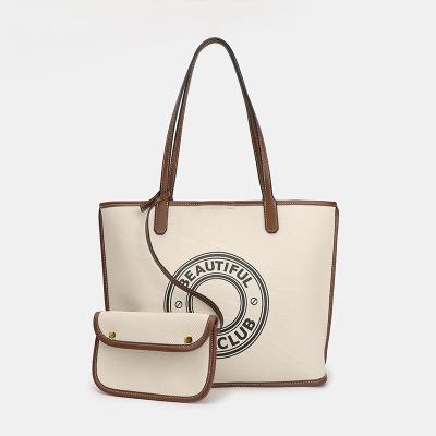 China PORTABLE wholesale women splice canvas and leather cross - body tote bag coffee color female pu leather daily shoulder bags for sale