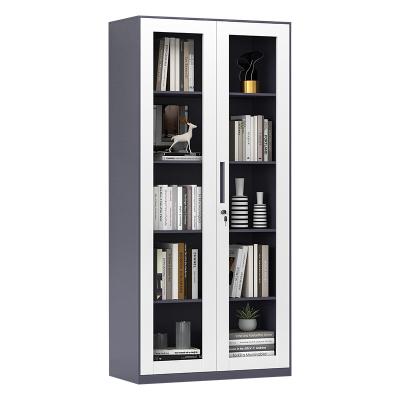 China Manufacturer Direct Sale Gray Mix White Metal Double Glass Doors Office Furniture Cabinet Adjustable (Size) for sale