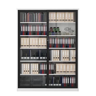 China Factory 2000*1500*400 Adjustable Lockable Metal Shelf Glass Slide Door Storage Steel Book Shelves for sale