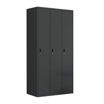 China Factory Supply Adjustable Steel Clothes Locker Black 3 Door (Size) Metal Wardrobe Storage For Gym School for sale