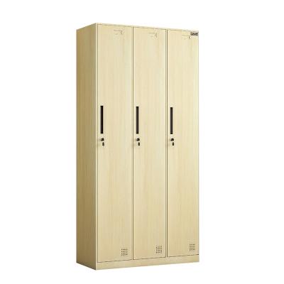 China Factory Supply Factory Supply Adjustable Steel Clothes Locker Light Brown 3 Door Metal Wardrobe Storage For Gym School for sale