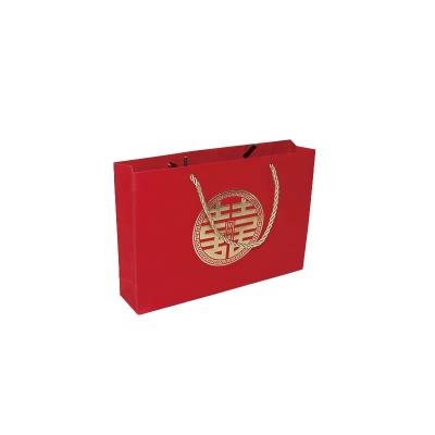 China Recyclable Luxury High Quality Customizable Happy Wedding Handbag Gift Red Paper Bags With Rope Handles for sale