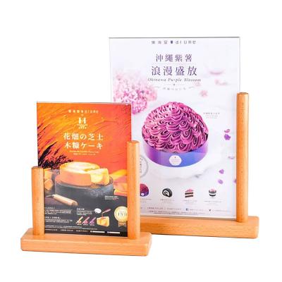 China (DIY) Repeated Use (DIY) Advertising Sign Display Stand Plastic Wooden Base Rack For Stores A4 Plastic Display Stand for sale