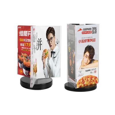 China The Triangle Rotating Acrylic Three/Six-sides Menu Sign Holder Display Stand Advertising Poster Frames for sale