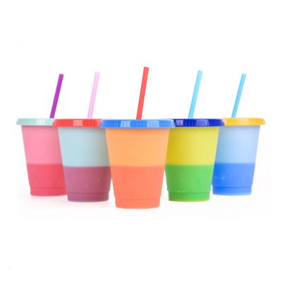 China Plastic Reusable Cold Water Catering Set ECO Color Changing Cold Cup With Lid And Straw 16oz 24oz for sale