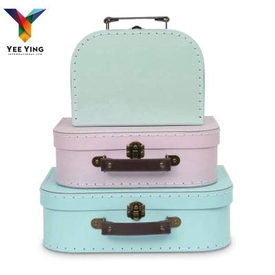 China Handmade Environmental Decorative Baby Gift Basket Cardboard Suitcase Storage Box With Handle Paper Suitcase for sale