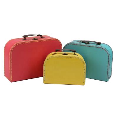 China Recycled Material Design Hand Stitch Finish Cardboard Suitcase Boxes 3 Sets Unique Cardboard Gift Suitcase for sale