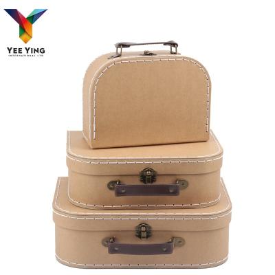 China Handmade Unique Kraft Paper Apparel Packaging ECO Paper Box Corrugated Box 3 Sets Cardboard Suitcase Gift Boxes for sale