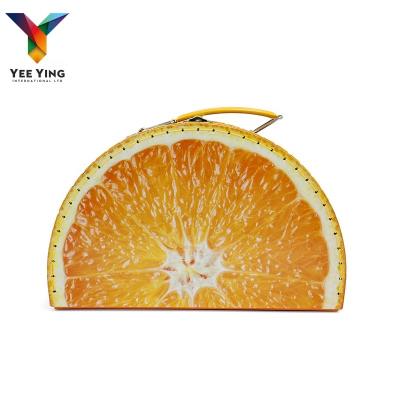 China Recycled Materials Wholesale Paper Suitcase Shape Of Fruit With Handle Children Play Cardboard Suitcase Box for sale