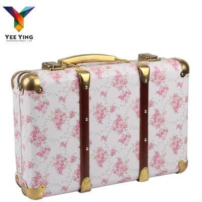 China Handmade Suitcase Gift Box Packaging Large Long Rectangle Box Packaging Small Cardboard Boxes With Wooden Lids Custom Floral Patterns for sale