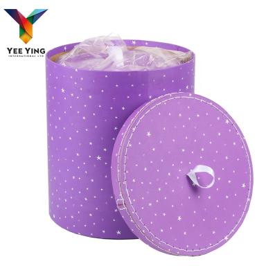 China Handmade Purple Cylinder Cardboard Packaging Box Custom Logo Elegant Paper Gift Box for sale