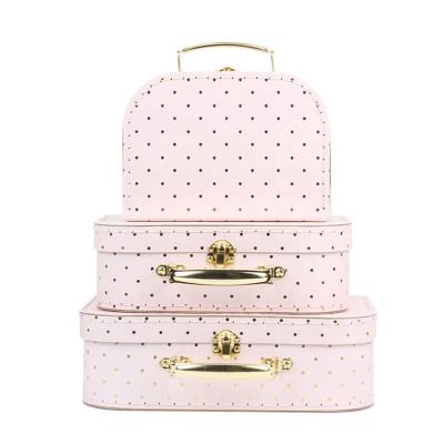 China Handmade Christmas Decoration Supplies Pink Suitcase Packaging Paper Gift Box With Handle for sale