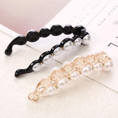 China New Popular Korean Style Pearl Banana Clip Ponytail Twist Hair Clips for sale