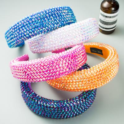 China Other European and American diamond edge glitter colorful 4.5cm wide headband thickened terry cloth solid color headband for sale