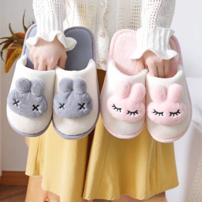 China Damping 2021 new winter cotton slippers cartoon plush rabbit ear cotton slippers for sale