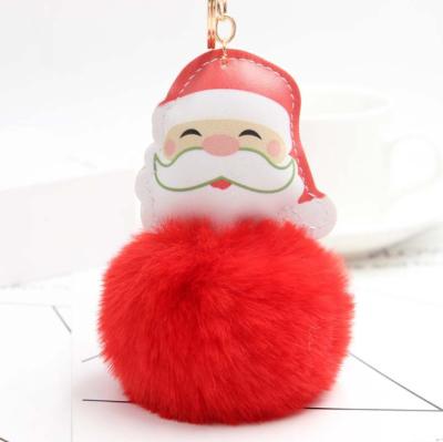 China Cartoon Santa Claus Fur Ball Plush Pompom Leather Customized Key Chain Key Chain for sale